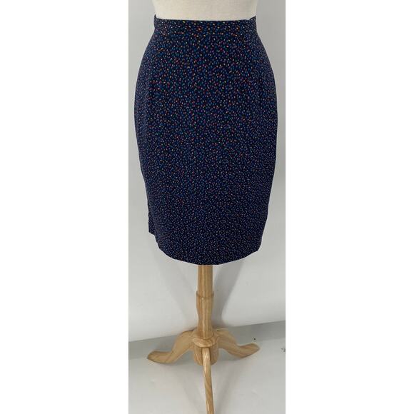 Vintage 80s Silk 2 Skirt Set 2 Piece Polka Dot Blouse/Jacket & Skirt Navy Blue 6 - Picture 9 of 12